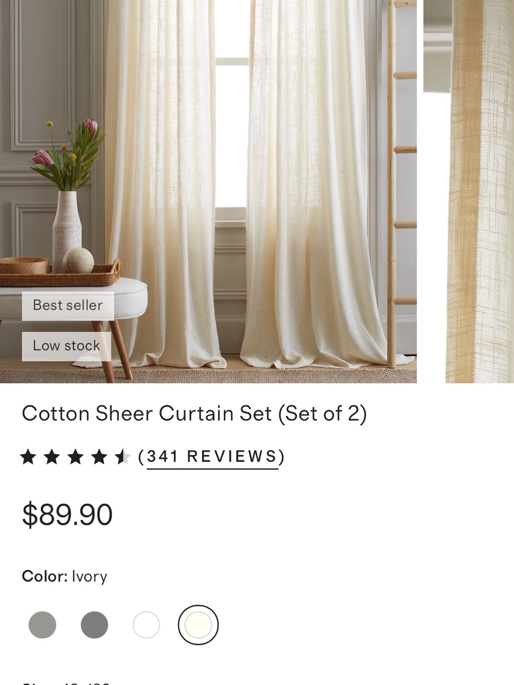 Quince Ivory Cotton Sheer Curtains (set of 2)